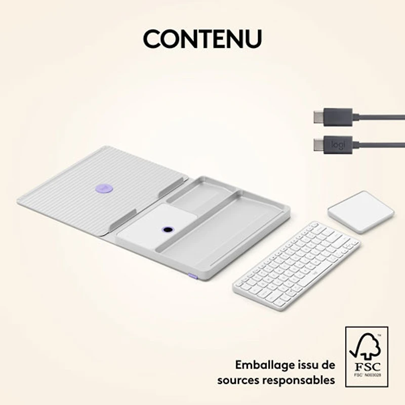 Logitech Casa Pop-Up Desk Kit with Laptop Stand, Keyboard & Touchpad for Laptop/MacBook (10-17") - Nordic Calm