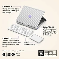 Logitech Casa Pop-Up Desk Kit with Laptop Stand, Keyboard & Touchpad for Laptop/MacBook (10-17") - Nordic Calm