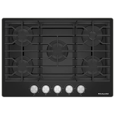 Surface de cuisson au gaz à 5 brûleurs de 30 po de KitchenAid (KCGG530PBL) - Noir