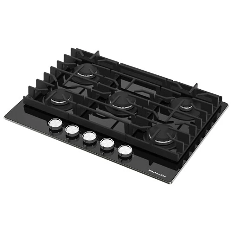 Surface de cuisson au gaz à 5 brûleurs de 30 po de KitchenAid (KCGG530PBL) - Noir