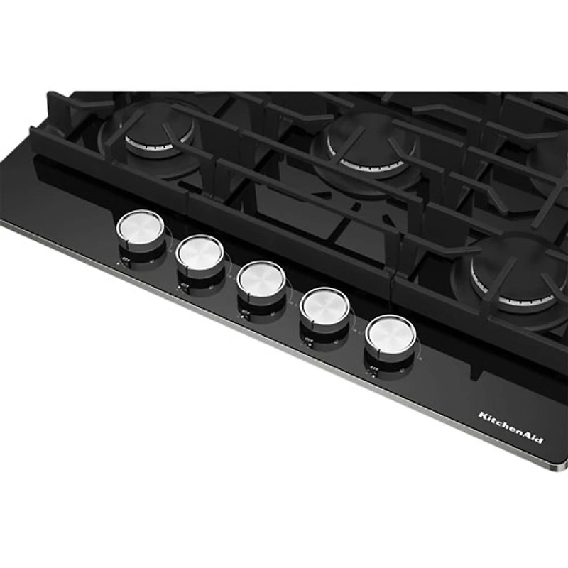 Surface de cuisson au gaz à 5 brûleurs de 30 po de KitchenAid (KCGG530PBL) - Noir