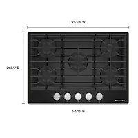 Surface de cuisson au gaz à 5 brûleurs de 30 po de KitchenAid (KCGG530PBL) - Noir