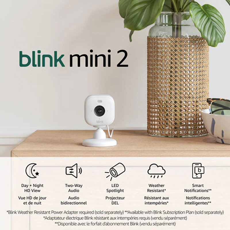 Caméra IP HD 1080p d'extérieur/d'intérieur Wi-Fi Mini 2 de Blink - Lot de 2 - Blanc