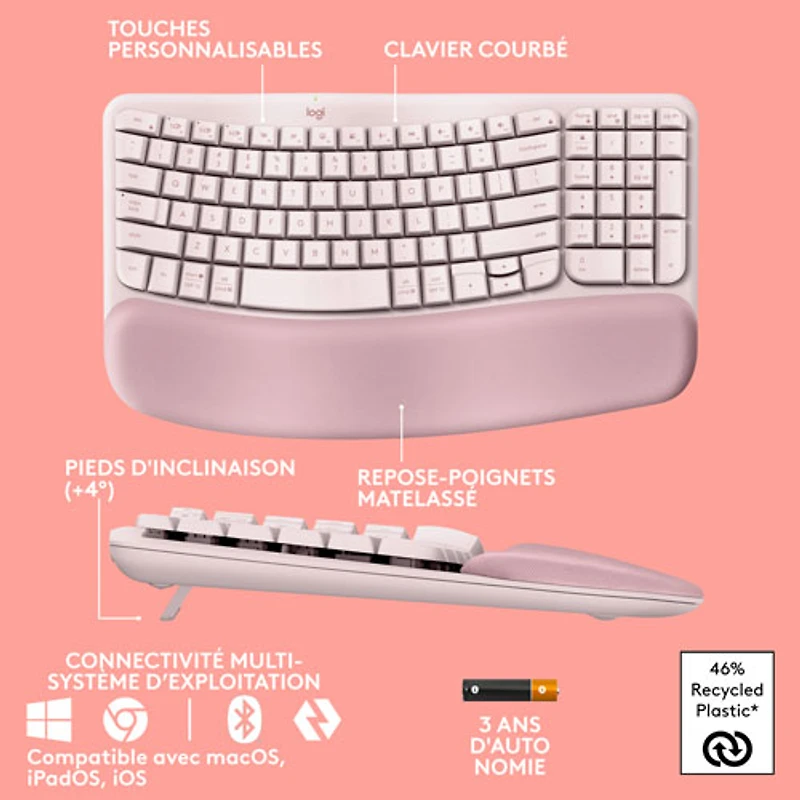 Logitech Wave Keys Wireless Ergonomic Keyboard - Rose
