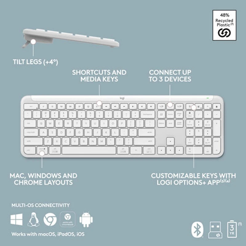 Clavier sans fil Signature Slim K950 de Logitech - Blanc cassé - Anglais - Exclusivité Best Buy