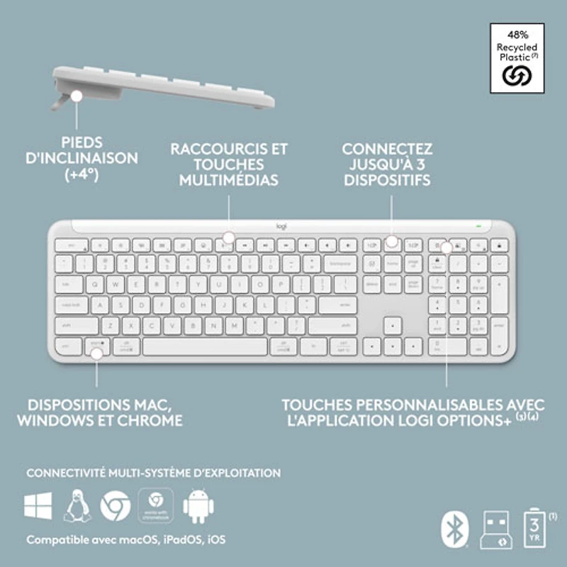 Clavier sans fil Signature Slim K950 de Logitech - Blanc cassé - Anglais - Exclusivité Best Buy