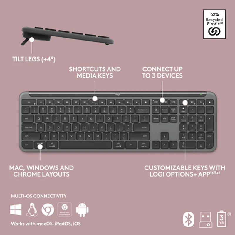 Logitech K950 Signature Slim Wireless Full-Size Keyboard - Graphite - English