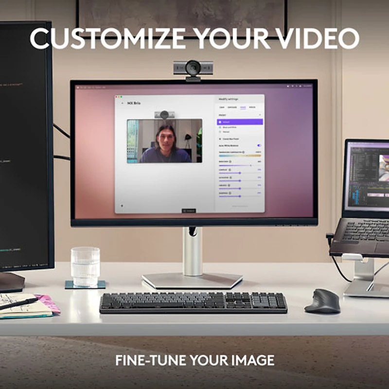 Caméra Web Ultra HD 4K MX Brio de Logitech - Gris pâle