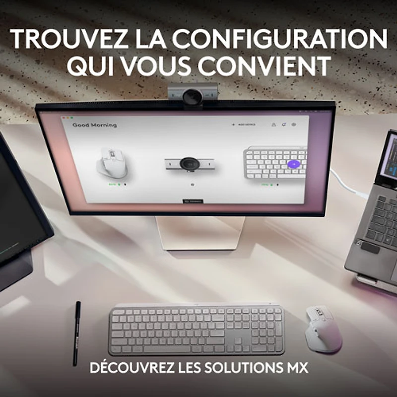 Caméra Web Ultra HD 4K MX Brio de Logitech - Gris pâle
