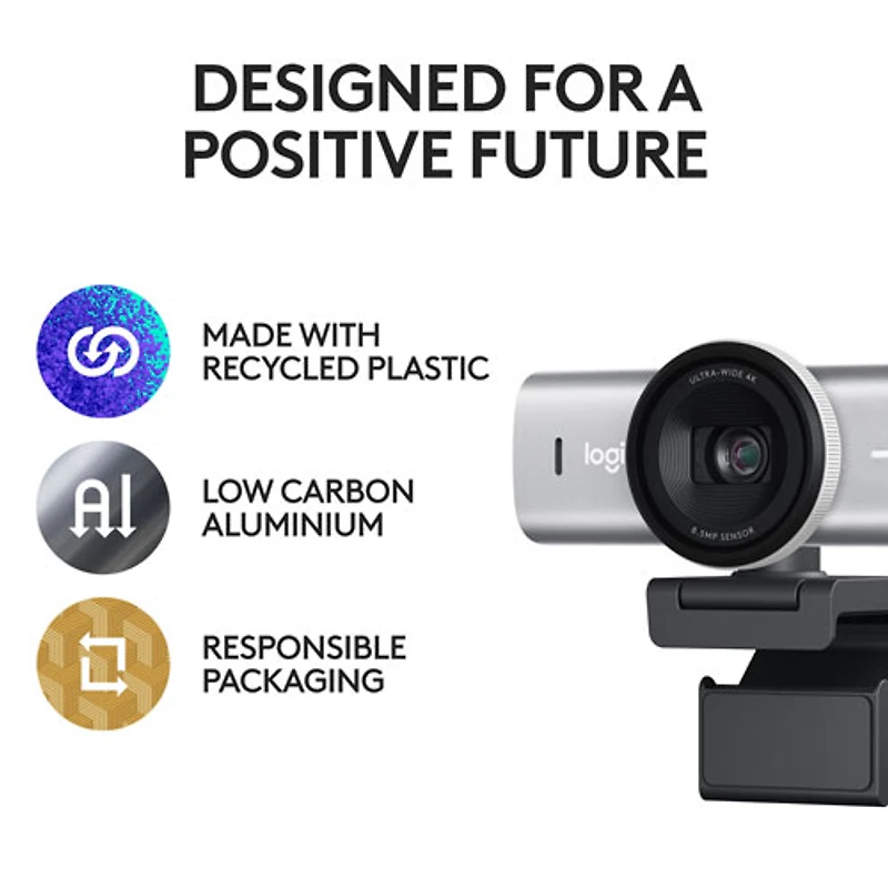 Caméra Web Ultra HD 4K MX Brio de Logitech - Gris pâle