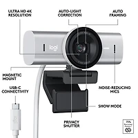 Caméra Web Ultra HD 4K MX Brio de Logitech - Gris pâle