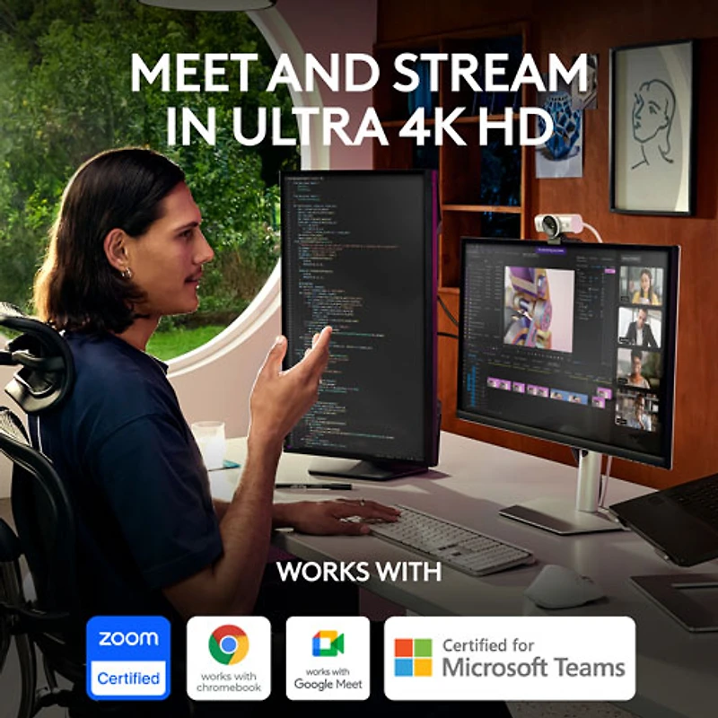 Caméra Web Ultra HD 4K MX Brio de Logitech - Gris pâle