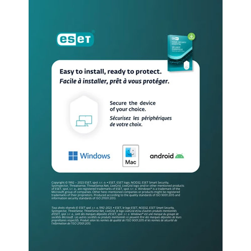 ESET Home Security Essential (PC/Mac) - 10 appareils - 1 an - Téléchargement numérique