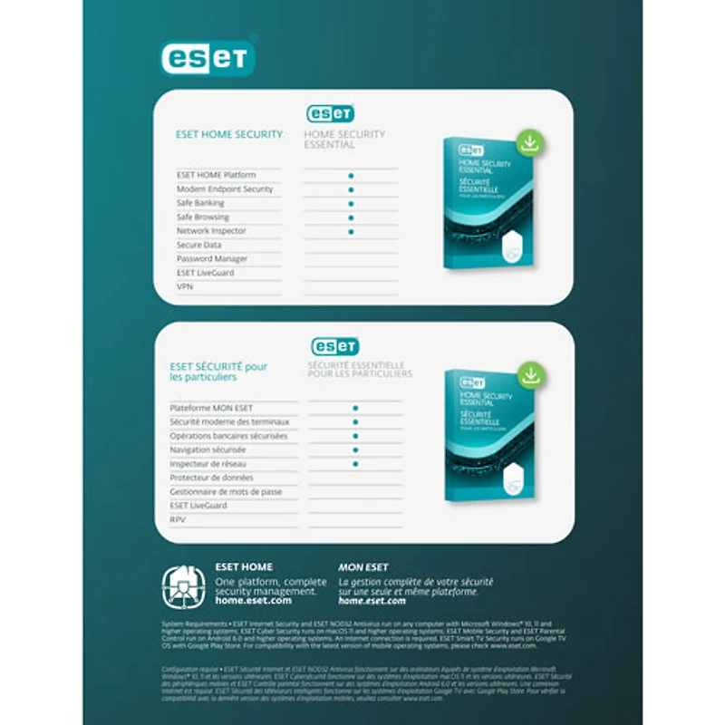 ESET Home Security Essential (PC/Mac) - 10 appareils - 1 an - Téléchargement numérique