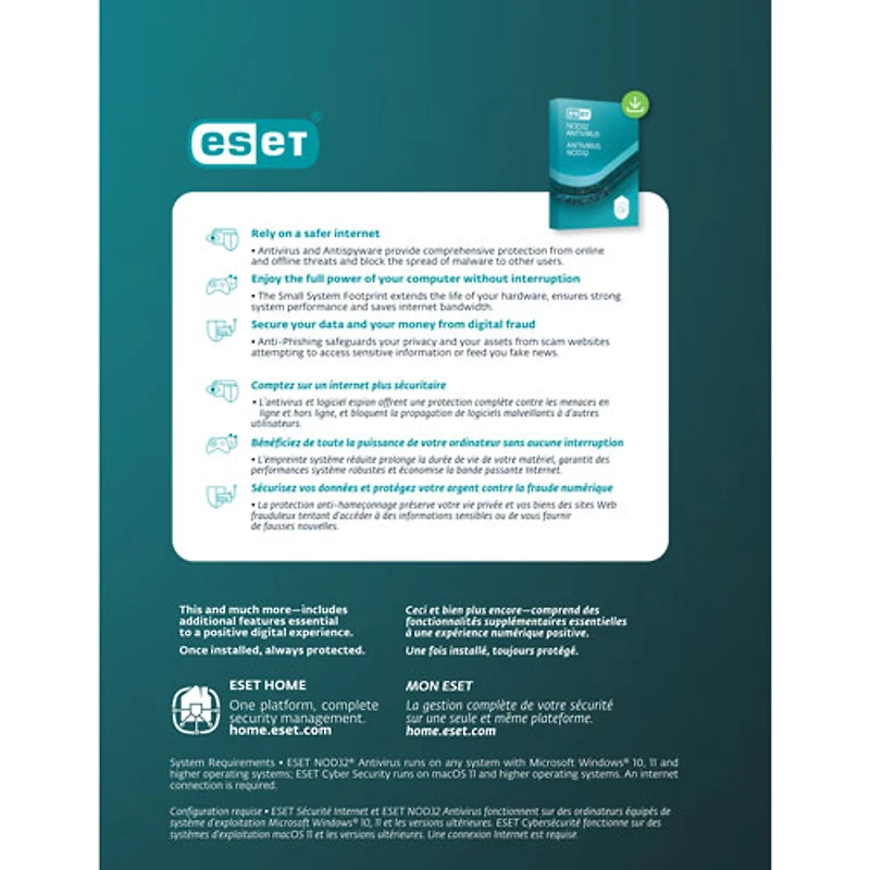 ESET NOD32 Antivirus (PC/Mac) - 5 appareils - 1 an - Téléchargement numérique