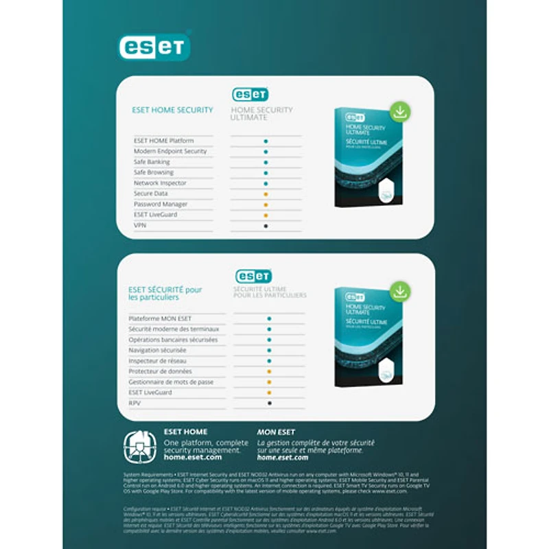 ESET Home Security Ultimate (PC/Mac) - 5 appareils - 1 an - Téléchargement numérique