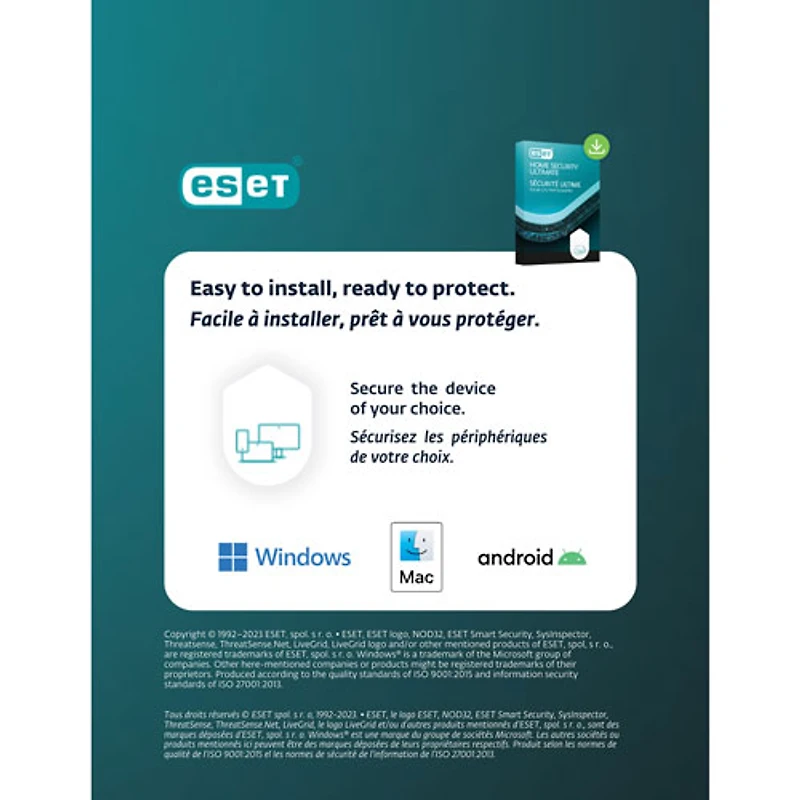 ESET Home Security Ultimate (PC/Mac) - 5 appareils - 1 an - Téléchargement numérique