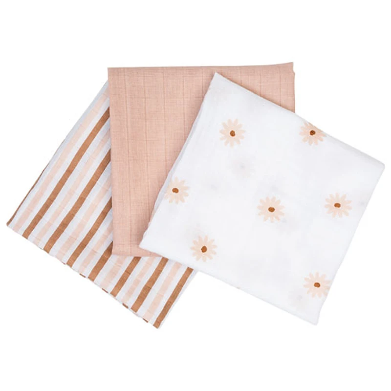 Couvertures Ã  emmailloter en mousseline de Lulujo - Paquet de 3 - Marguerites