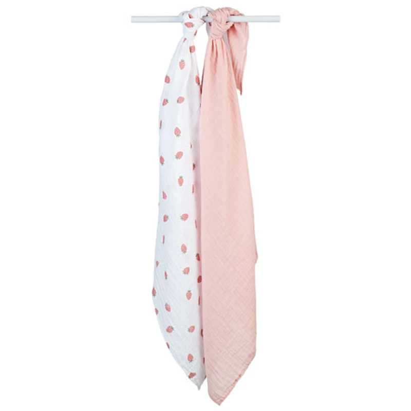 Lulujo Muslin Swaddles - 2 Pack - Strawberries/Ballet Slipper