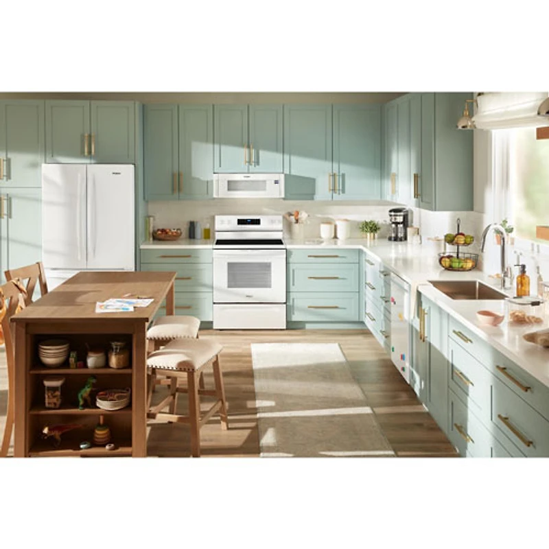 Cuisinière électrique autonome à 5 éléments avec four autonettoyant 5,3 pi³ 30 po série 3 de Whirlpool (YWFES3330RW) - Blanc