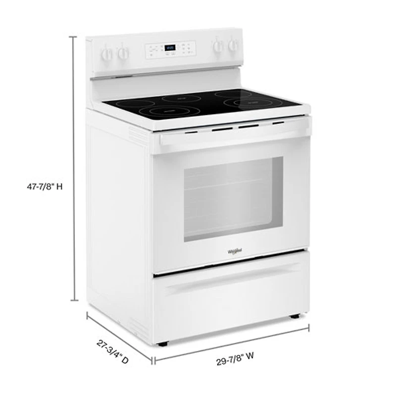 Cuisinière électrique autonome à 5 éléments avec four autonettoyant 5,3 pi³ 30 po série 3 de Whirlpool (YWFES3330RW) - Blanc