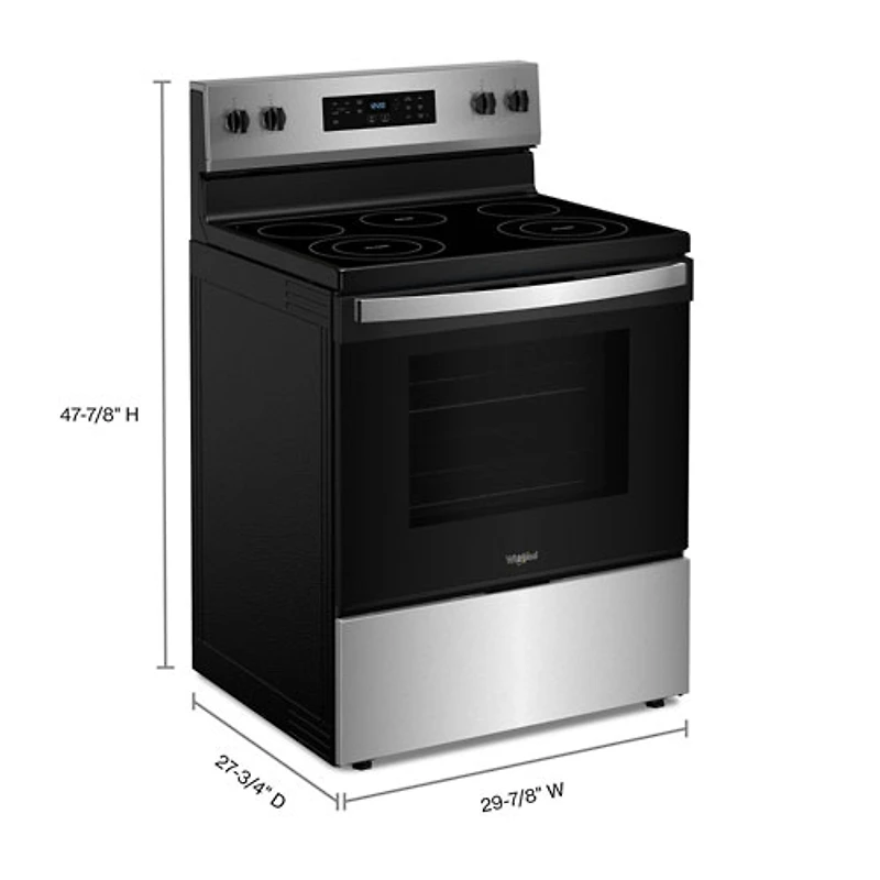 Cuisinière électrique autonome à 5 éléments avec four Steam Clean 5,3 pi³ 30 po série 3 de Whirlpool (YWFES3330RZ) - Inox