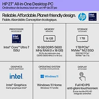 Ordinateur tout-en-un de 27 po de HP (Core Ultra 7 155U d'Intel/SSD 1 To/RAM 16 Go/Windows 11) - Exclusivité Best Buy