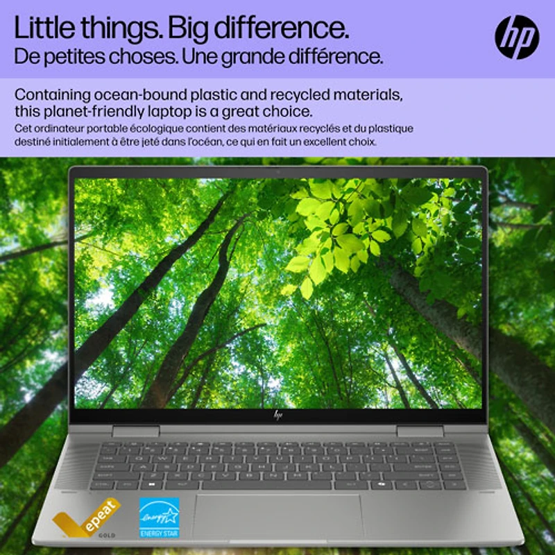 Portable à écran tactile 2-en-1 Envy x360 de 15,6 po de HP - Argenté minéral (Core Ultra 5 125U d'Intel/SSD 1 To/RAM 16 Go)