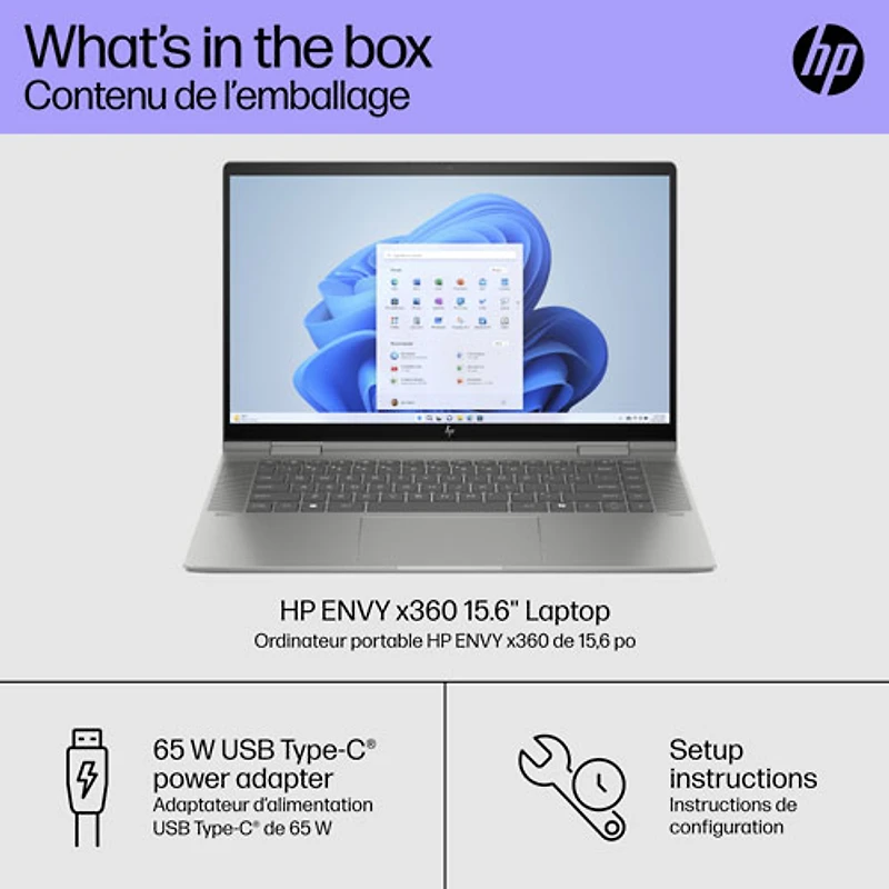 Portable à écran tactile 2-en-1 Envy x360 de 15,6 po de HP - Argenté minéral (Core Ultra 5 125U d'Intel/SSD 1 To/RAM 16 Go)