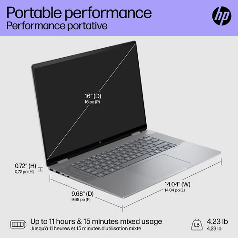 Portable 2-en-1 à écran tactile 16 po Envy x360 de HP - Argent météore (Ryzen 7 8840HS d'AMD/SSD 1 To/RAM 16 Go/Windows 11)