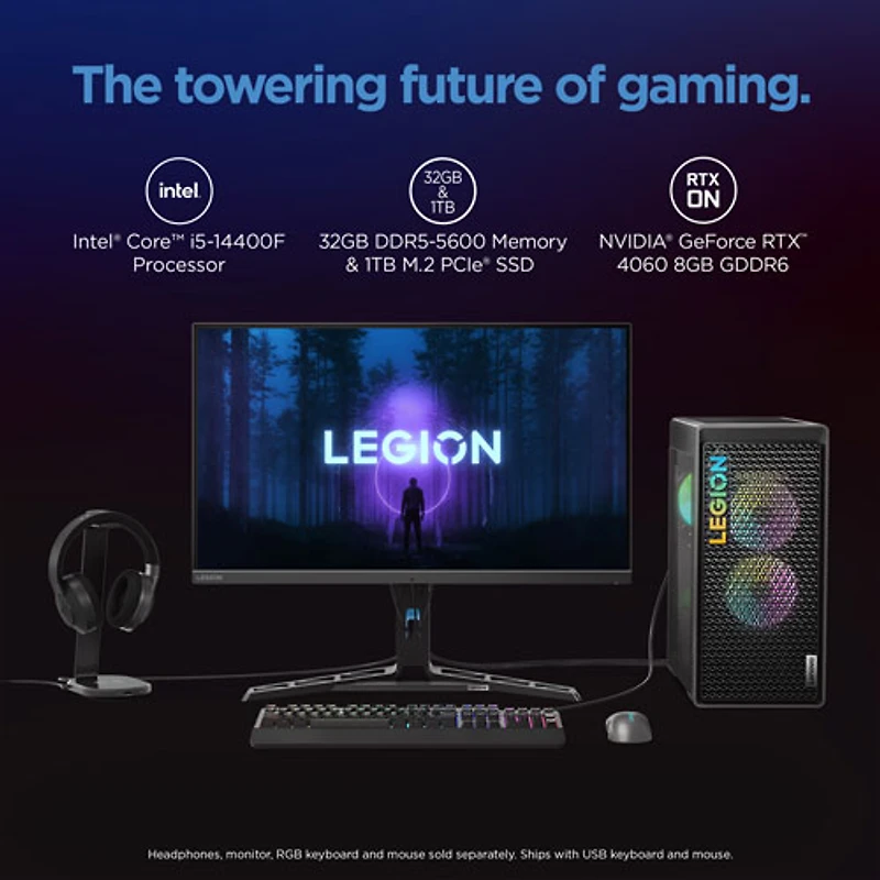 Lenovo Legion Tower 5i Gaming PC - Storm Grey (Intel Core i5 14400F/32GB RAM/1TB SSD/ RTX 4060/Win 11)