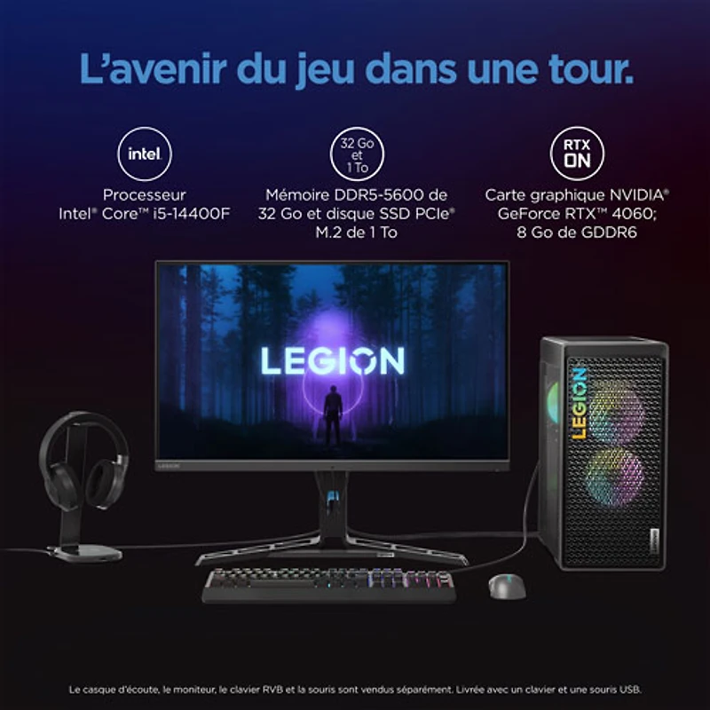 Lenovo Legion Tower 5i Gaming PC - Storm Grey (Intel Core i5 14400F/32GB RAM/1TB SSD/ RTX 4060/Win 11)