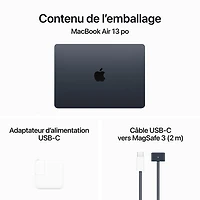 MacBook Air 13 po + Touch ID d'Apple (2024) - Minuit (puce M3 d'Apple/SSD 512 Go/RAM 8 Go) - Anglais