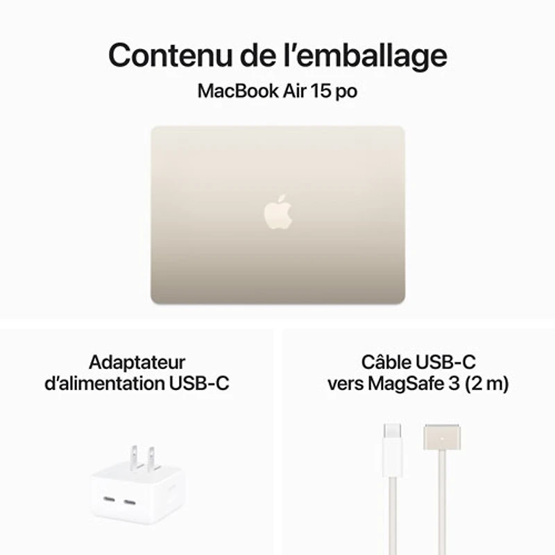 MacBook Air de 15 po avec Touch ID d'Apple (2024) - Comète (puce M3 d'Apple/SSD 512 Go/RAM Go