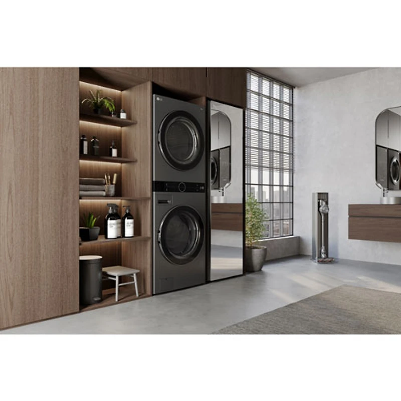 LG WashTower 5 Cu. Ft. Electric Washer & 7.8 Cu. Ft. Heat Pump Dryer Laundry Centre (WKHC252HBA) - Black Steel