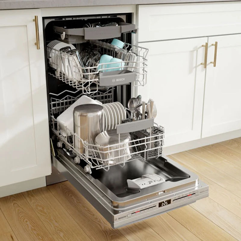 Lave-vaisselle encastr. 18 po et 44 dB cuve en inox et troisième panier de Bosch (SPX68C75UC) - Acier inoxydable