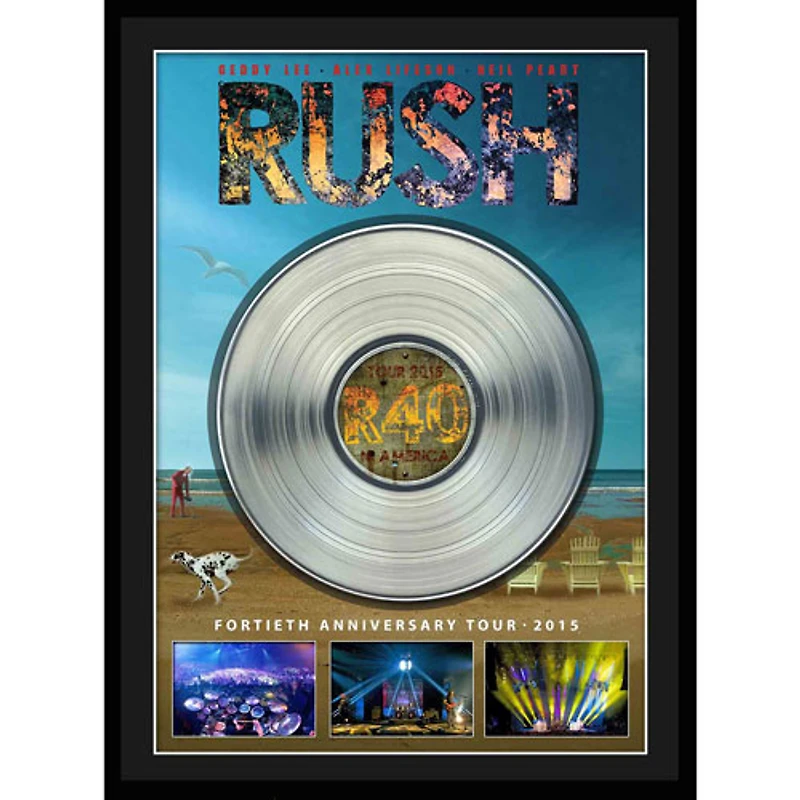 Frameworth - Rush : Toile encadrée avec disque de platine de la tournée du 40e anniversaire