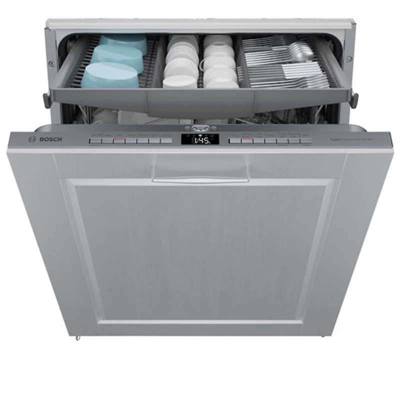 Lave-vaisselle encastrable 24 po 44 dB avec cuve en inox et troisième panier série 800 de Bosch (SGV78C53UC)- Panneau personnalisé