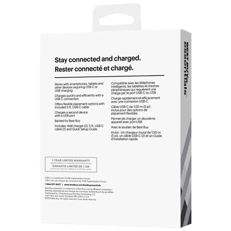 Best Buy Essentials 20W USB-C Wall Charger Kit (BE-MW220CA1W24B-C) - 2 Pack - Only at Best Buy