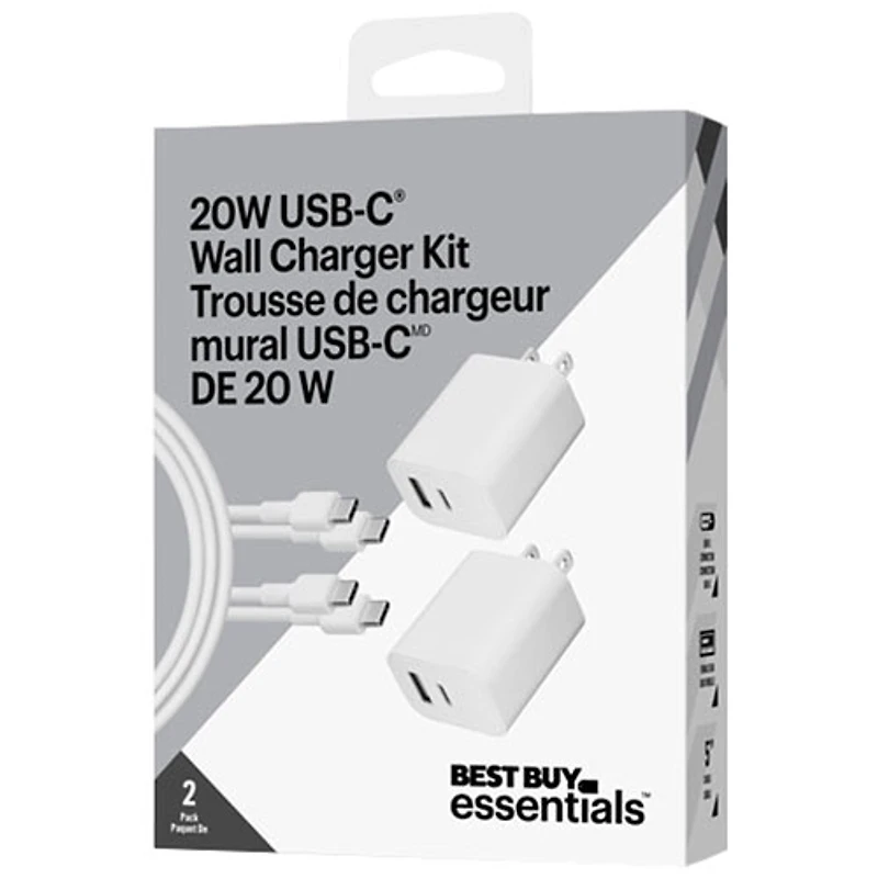Best Buy Essentials 20W USB-C Wall Charger Kit (BE-MW220CA1W24B-C) - 2 Pack - Only at Best Buy