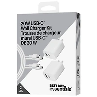 Best Buy Essentials 20W USB-C Wall Charger Kit (BE-MW220CA1W24B-C) - 2 Pack - Only at Best Buy
