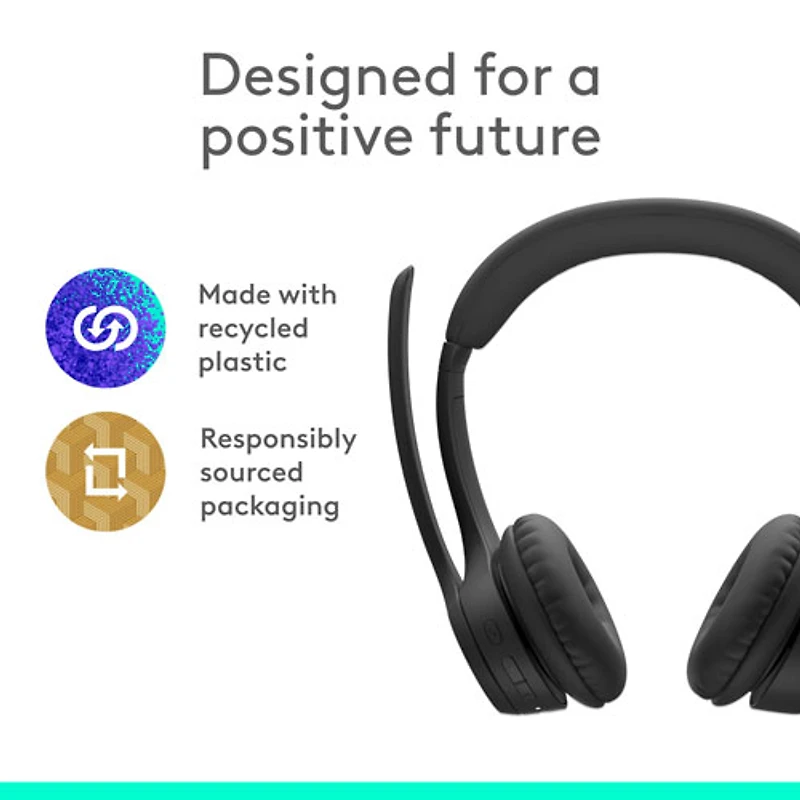 Casque d'écoute sans fil Bluetooth Zone 300 avec microphone à suppression du bruit de Logitech - Graphite