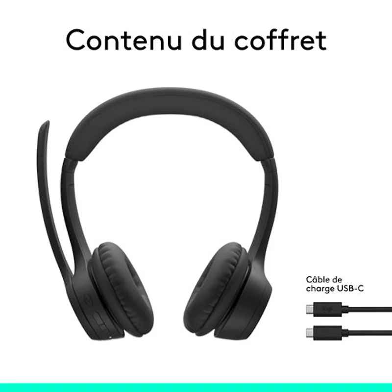 Casque d'écoute sans fil Bluetooth Zone 300 avec microphone à suppression du bruit de Logitech - Graphite