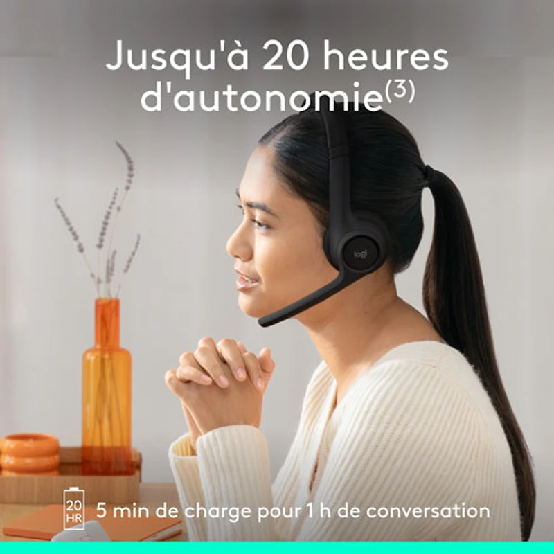 Casque d'écoute sans fil Bluetooth Zone 300 avec microphone à suppression du bruit de Logitech - Graphite