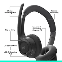Casque d'écoute sans fil Bluetooth Zone 300 avec microphone à suppression du bruit de Logitech - Graphite