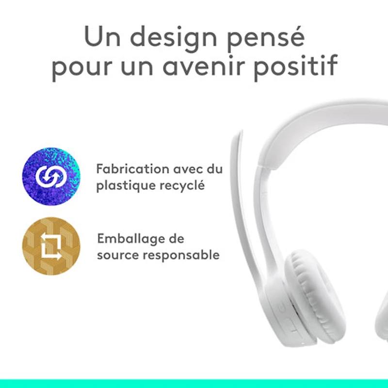 Casque d'écoute sans fil Bluetooth Zone 300 avec microphone à suppression du bruit de Logitech - Blanc cassé