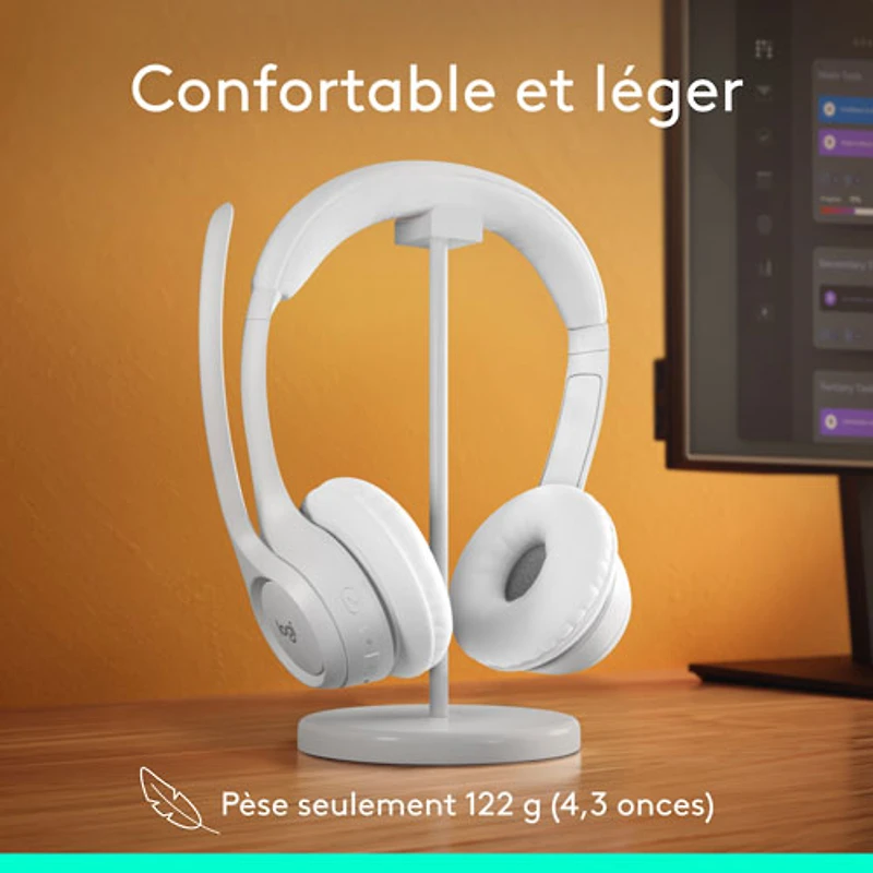 Casque d'écoute sans fil Bluetooth Zone 300 avec microphone à suppression du bruit de Logitech - Blanc cassé