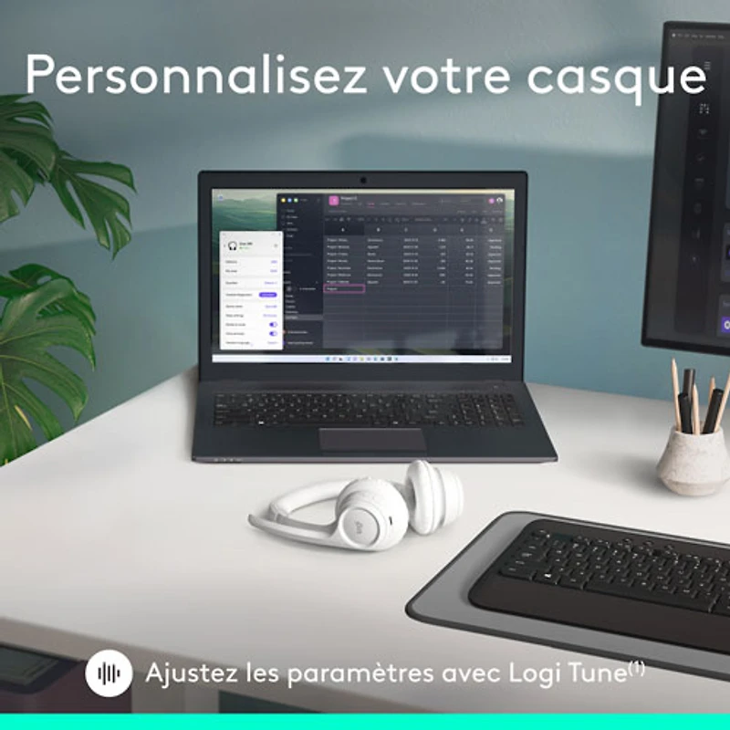 Casque d'écoute sans fil Bluetooth Zone 300 avec microphone à suppression du bruit de Logitech - Blanc cassé