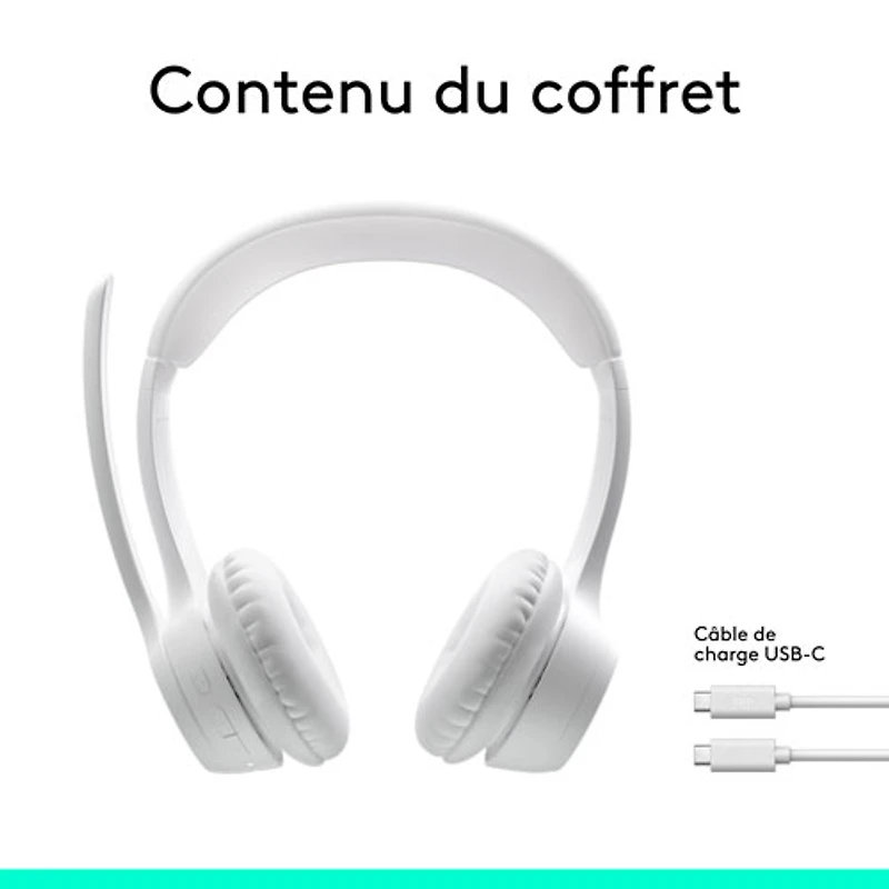 Casque d'écoute sans fil Bluetooth Zone 300 avec microphone à suppression du bruit de Logitech - Blanc cassé