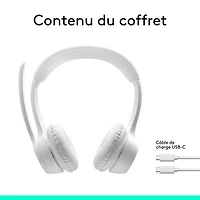 Casque d'écoute sans fil Bluetooth Zone 300 avec microphone à suppression du bruit de Logitech - Blanc cassé